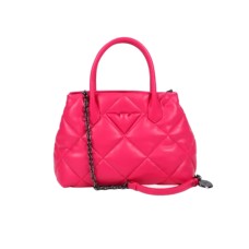 EMPORIO ARMANI SHOPPING BAG FUCSIA TRAPUNTATA CON LOGO AQUILA E TRACOLLA REGOLABILE ESTRAIBILE