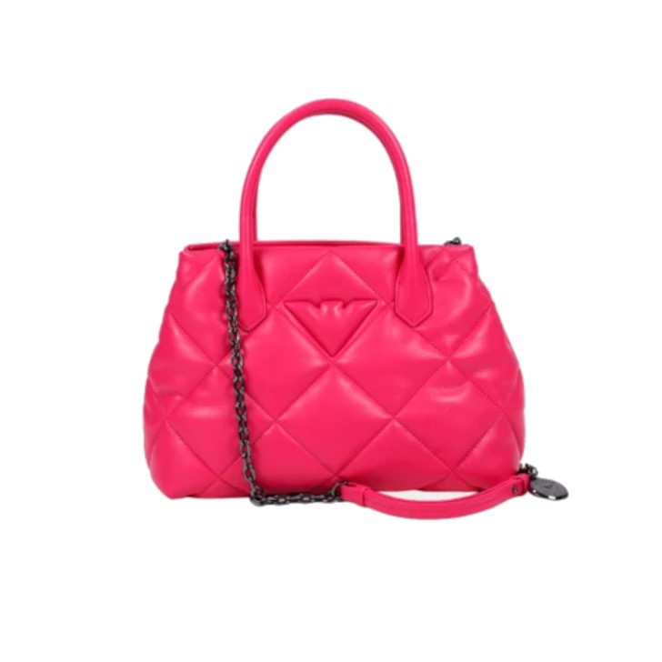 EMPORIO ARMANI SHOPPING BAG FUCSIA TRAPUNTATA CON LOGO AQUILA E TRACOLLA REGOLABILE ESTRAIBILE