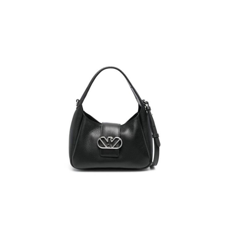 EMPORIO ARMANI SMALL SHOPPING BAG IN PELLE NERA CON TRACOLLA REGOLABILE ESTRAIBILE