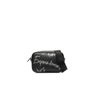 Emporio Armani Mini Borsa Nera a tracolla con logo Lettering All Over