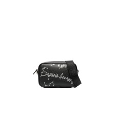 Emporio Armani Mini Borsa Nera a tracolla con logo Lettering All Over