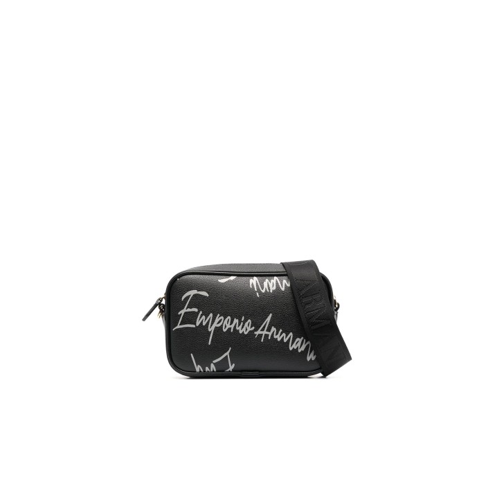 Emporio Armani Mini Borsa Nera a tracolla con logo Lettering All Over