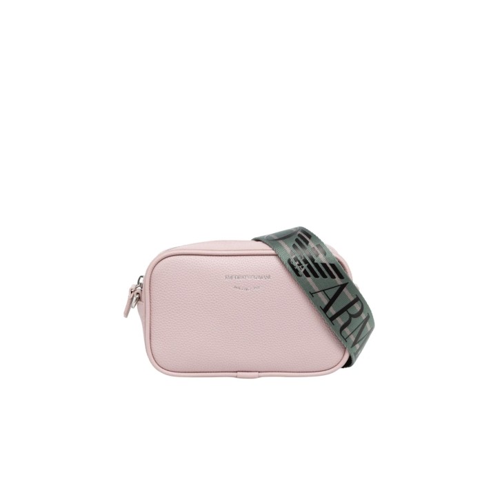 EMPORIO ARMANI MINI BAG ROSA CON TRACOLLA IN NASTRO CON LOGO LETTERING ALL OVER REGOLABILE ESTRAIBILE	