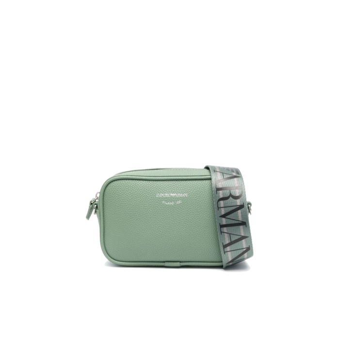 EMPORIO ARMANI MINI BAG VERDE CON TRACOLLA IN NASTRO CON LOGO LETTERING ALL OVER REGOLABILE ESTRAIBILE