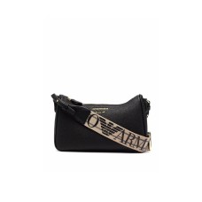 Emporio Armani Mini Borsa Nera stampa cervo con tracolla regolabile, estraibile in rastro con logo lettering All Over