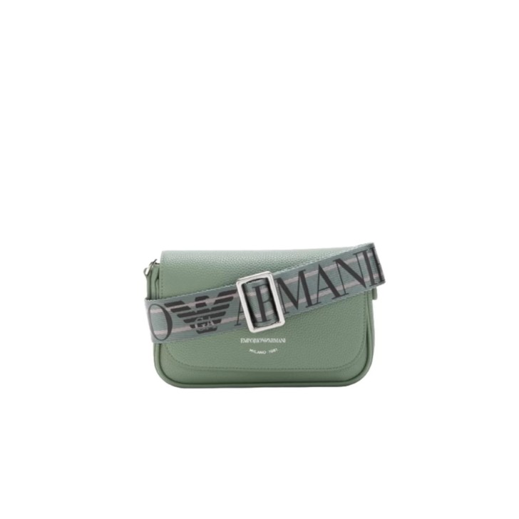 EMPORIO ARMANI MINI BAG VERDE CON TRACOLLA IN NASTRO CON LOGO LETTERING ALL OVER REGOLABILE ESTRAIBILE
