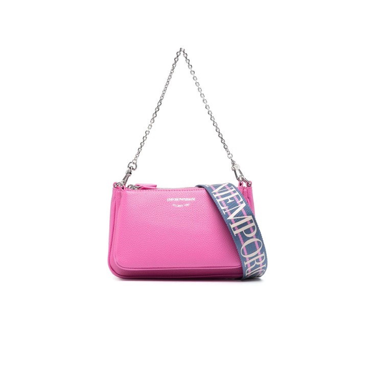 Emporio Armani Mini Borsa Doppia Fucsia stampa cervo con tracolla regolabile, estraibile in nastro con logo lettering All Over