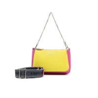 Emporio Armani Mini Borsa Doppia Fucsia e Verde Lime stampa cervo con tracolla regolabile, estraibile in nastro con logo lettering All Over