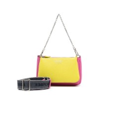 Emporio Armani Mini Borsa Doppia Fucsia e Verde Lime stampa cervo con tracolla regolabile, estraibile in nastro con logo lettering All Over