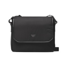 Emporio Armani Borsa Messenger Nera a tracolla in Nylon riciclato con logo Aquila in metallo