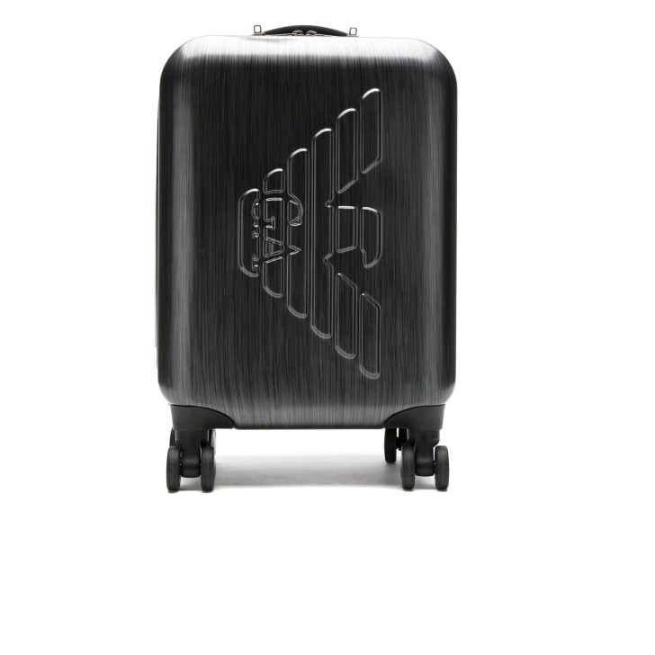 EMPORIO ARMANI TROLLEY CABINA UNISEX GRIGIO IN ABS CON MAXI LOGO EAGLE A RILIEVO