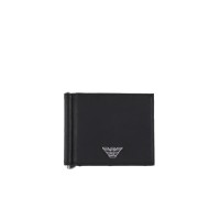 EMPORIO ARMANI PORTAFOGLIO COMPATTO IN PELLE RIGENERATA SAFFIANO BLACK CON PLACCHETTA AQUILA ASV