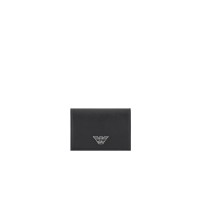 EMPORIO ARMANI PORTACARTE BLACK CON PATTA IN PELLE RIGENERATA SAFFIANO PLACCHETTA AQUILA ASV