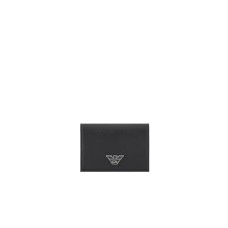 EMPORIO ARMANI PORTACARTE BLACK CON PATTA IN PELLE RIGENERATA SAFFIANO PLACCHETTA AQUILA ASV