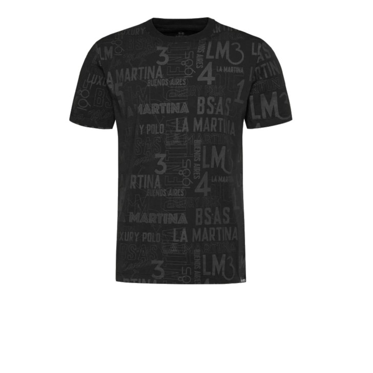 LA MARTINA T-SHIRT BLACK REGULAR FIT IN COTONE ELASTICIZZATO CON LOGO ALL OVER