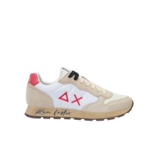 SUN68 TOM VINTAGE SNEAKERS DA UOMO BIANCA CON INSERTI PANNA E ROSSI 