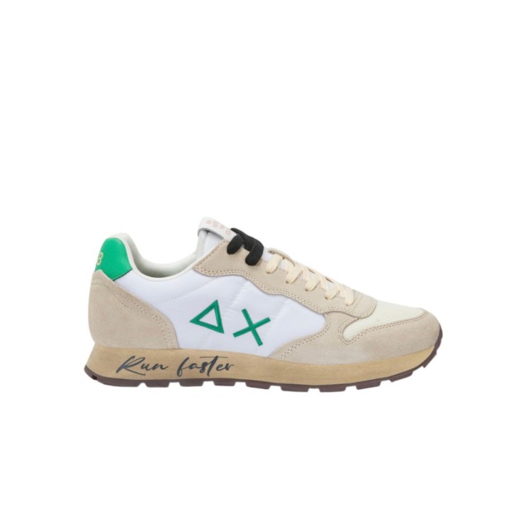 SUN68 TOM VINTAGE SNEAKERS DA UOMO BIANCA CON INSERTI PANNA E VERDI 