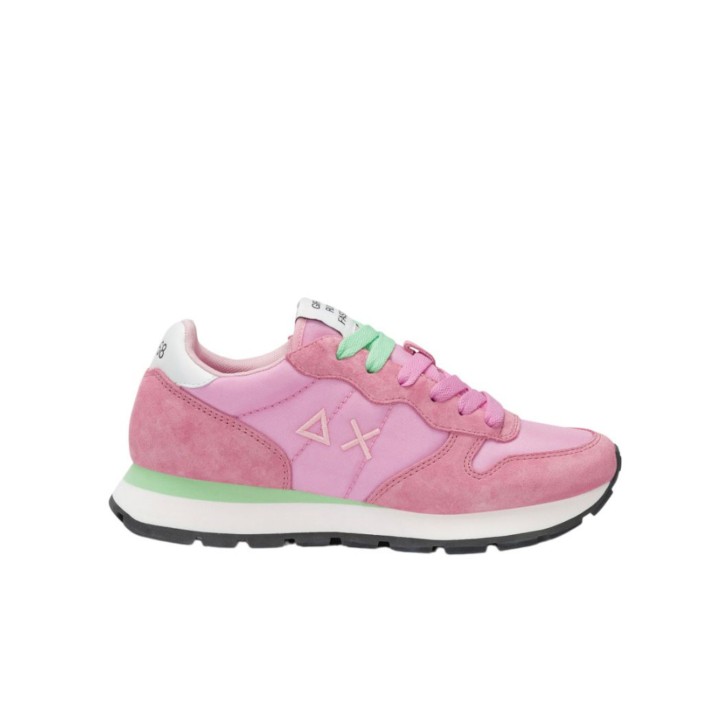 SUN68 SNEAKER ALLY SOLID IN NYLON ROSA CON INSERTI VERDI FLUO 