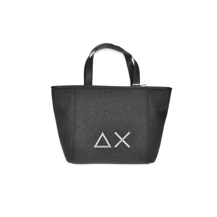 SUN68 XS GLITTER BORSA NERA A MANO DA DONNA CON LOGO IN METALLO 