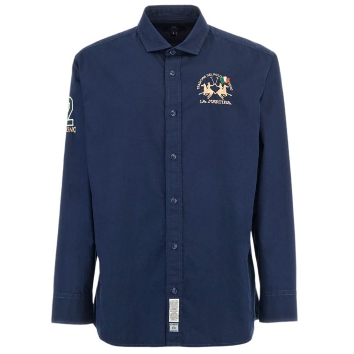 LA MARTINA CAMICIA BLU DA UOMO CON LOGO NELLA PARTE ANTERIORE 