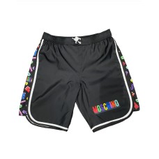 Moschino Boxer da mare nero con logo lettering multicolor