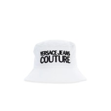 VERSACE JEANS COUTURE CAPPELLO IN COTONE WHITE UNISEX CON LOGO LETTERING RICAMATO BLACK 