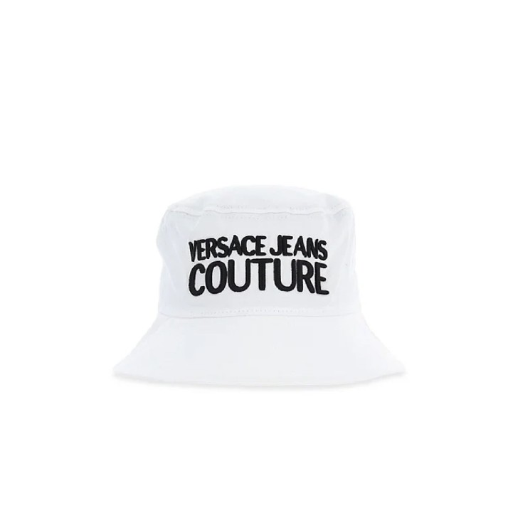 VERSACE JEANS COUTURE CAPPELLO IN COTONE WHITE UNISEX CON LOGO LETTERING RICAMATO BLACK 