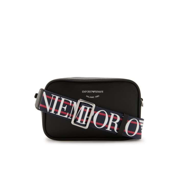 Emporio Armani Mini Borsa Nera con tracolla regolabile, estraibile con logo  All Over