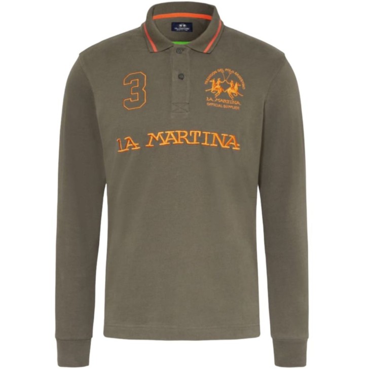La Martina Polo verde in cotone a maniche lunghe da uomo 