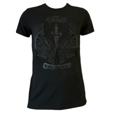 Cesare Paciotti 4US T-shirt Nera a manica corta con logo spada in pelle e disegno ricamato