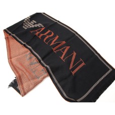 EMPORIO ARMANI SCIARPA IN MISTO LANA BLACK CON LOGO LETTERING ORANGE