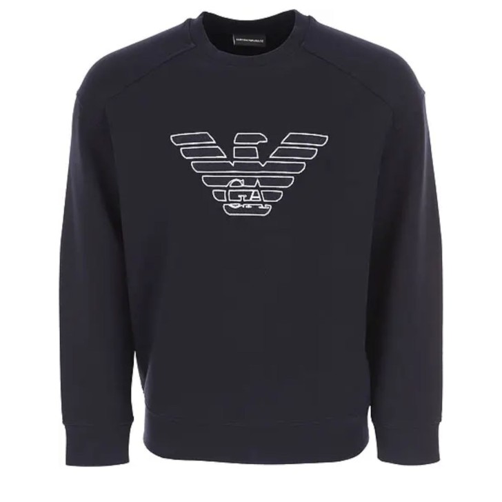 Emporio Armani Felpa in double jersey blu navy con logo Aquila