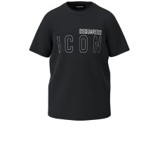 Dsquared2 T-shirt nera in cotone a manica corta con maxi logo DSQUARED2 ICON 