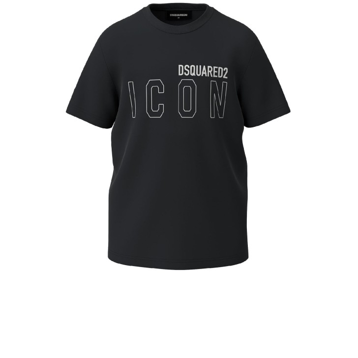 Dsquared2 T-shirt nera in cotone a manica corta con maxi logo DSQUARED2 ICON 