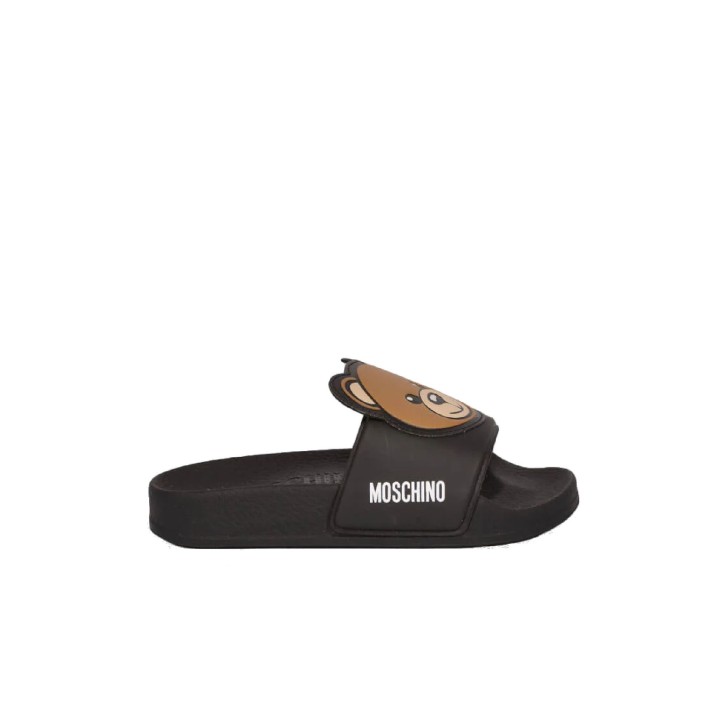 Moschino Ciabatta nera Unisex con maxi patch Teddy