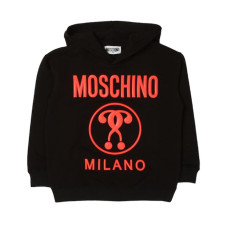 Moschino Felpa nera con cappuccio e logo lettering arancione fluo