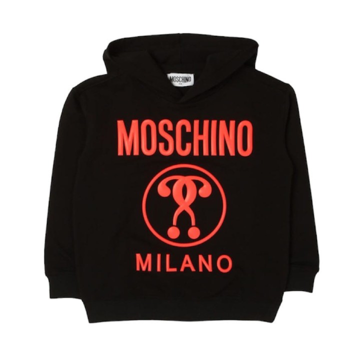 Moschino Felpa nera con cappuccio e logo lettering arancione fluo
