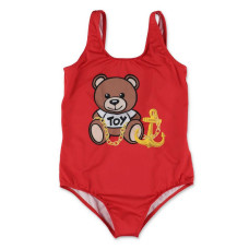 Moschino costume intero rosso con Teddy Bear e logo lettering