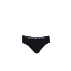 Emporio Armani Slip nero in cotone elasticizzato con vita elastica e logo lettering