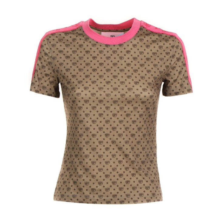 Chiara Ferragni T-shirt a manica corta marrone con stampa All Over