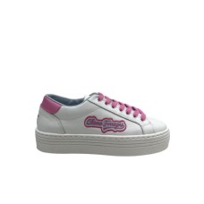 Chiara Ferragni Sneakers Bianca con inserti fucsia e logo lettering ricamato sui lati