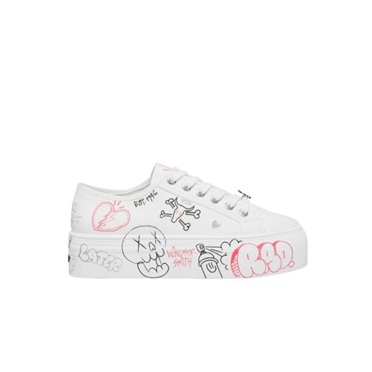 Windsor Smith Sneakers da donna in tessuto con graffiti multicolor