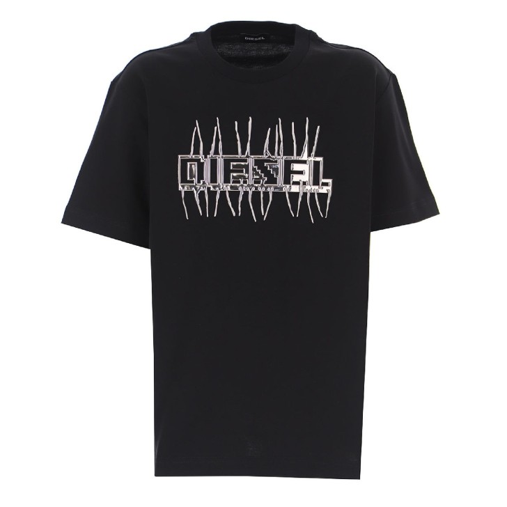 Diesel  T-shirt a girocollo nera a maniche corte con logo lettering  