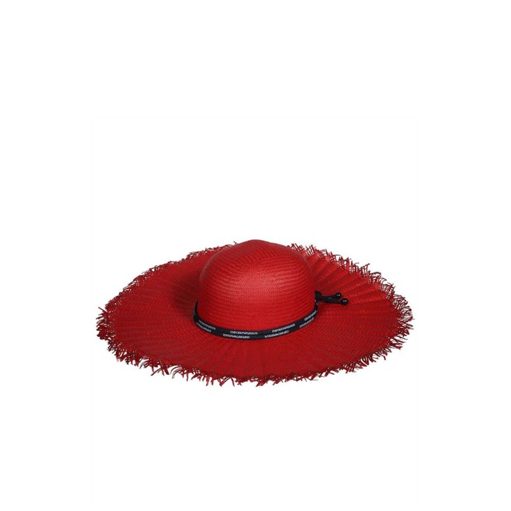 Emporio Armani Cappello Rosso a tesa larga in paglia intrecciata Capsule Mare da Donna