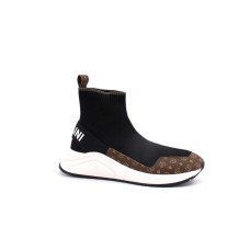 Pollini Sneakers a calza con inserti marroni con stampa Heritage 