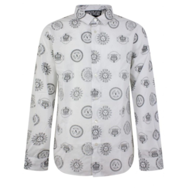 Versace Jeans Couture Camicia Bianca con logo All Over da Uomo