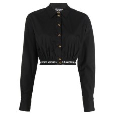 Versace Jeans Couture Camicia Nera con fondo elastico nero e logo stampato bianco