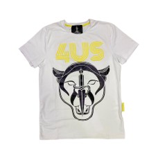 Cesare Paciotti 4US T-shirt bianca a manica corta con maxi stampa e logo giallo