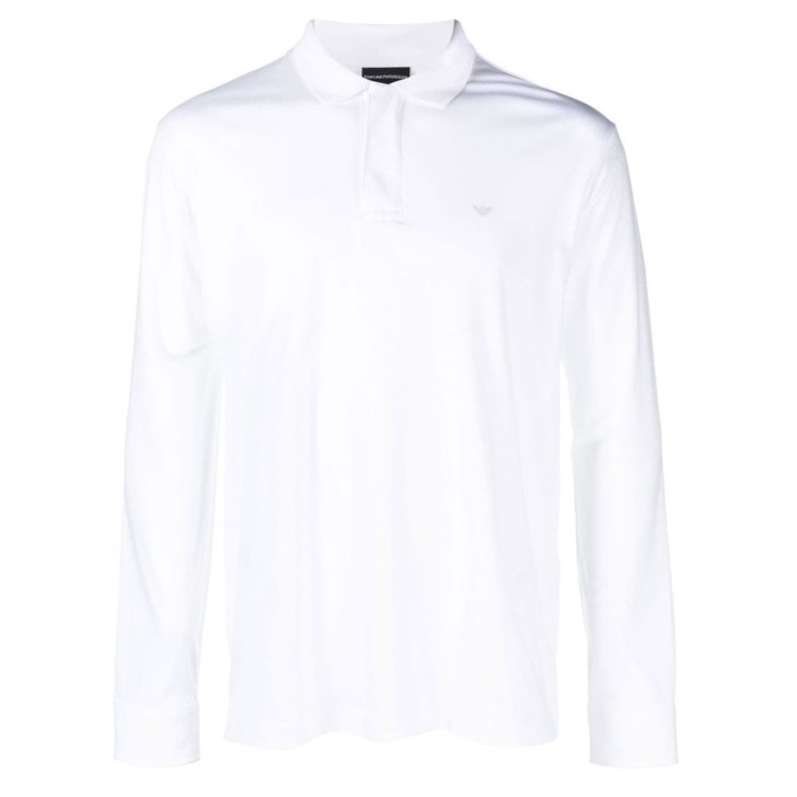 Emporio Armani Polo a manica lunga bianca con logo Aquila