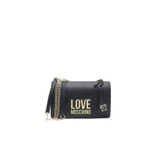 Love Moschino Borsa a tracolla nera con Logo Love Moschino in metallo dorato 